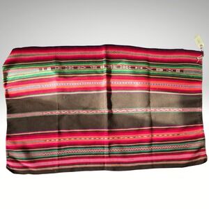 Handmade Peruvian Textile Juli Peru Woven Aguayo Manta Brown Pink Green 42x26